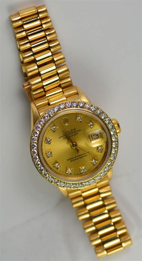 ladies rolex watch diamond bezel|rolex lady datejust 18k gold.